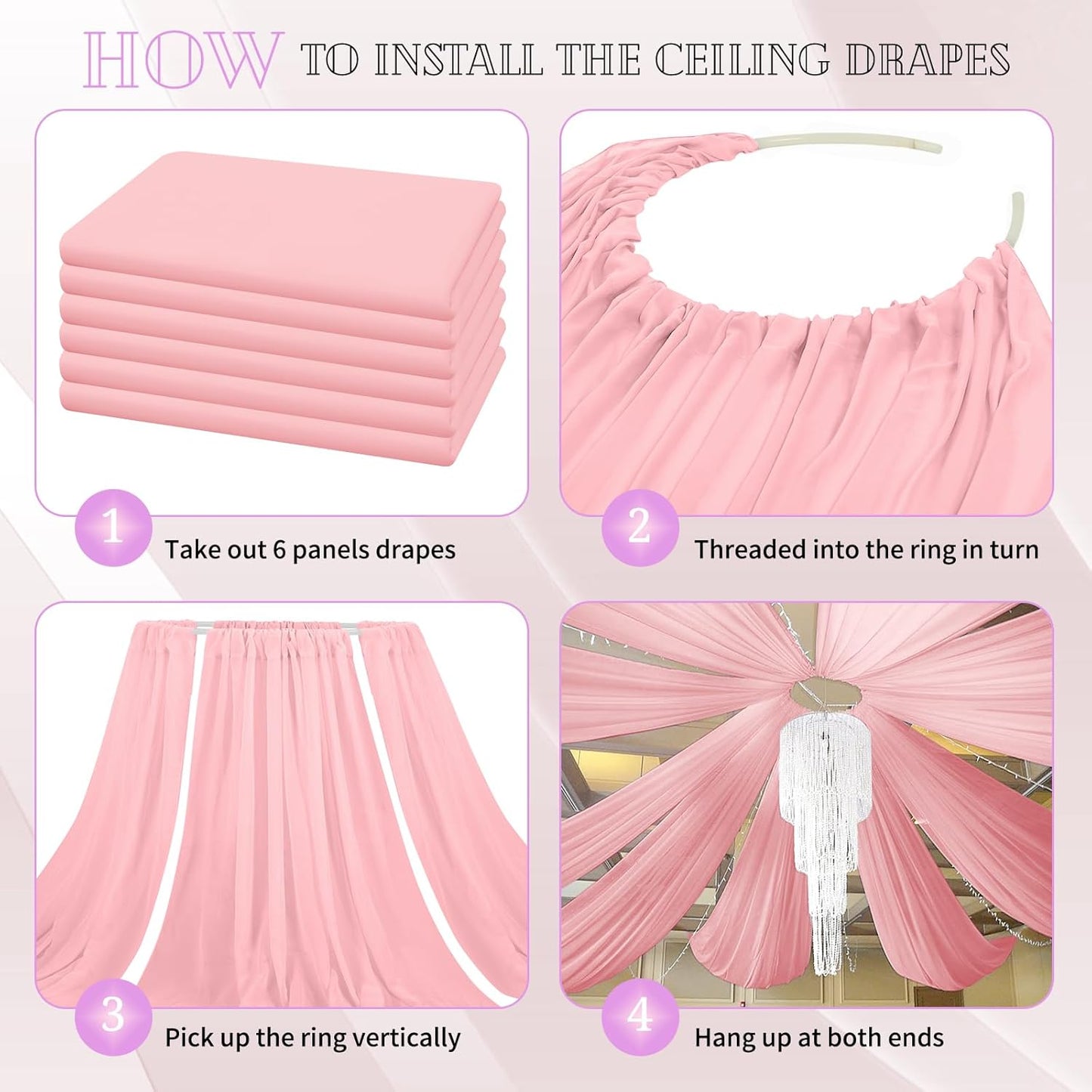 6 Panels Dusty Rose Ceiling Drapes for Wedding 5ftx30ft Chiffon Fabric Arch Draping Curtains Sheer Drapery for Party Ceremony Birthday Baby Shower Reception Stage Swag Ceiling Decorations