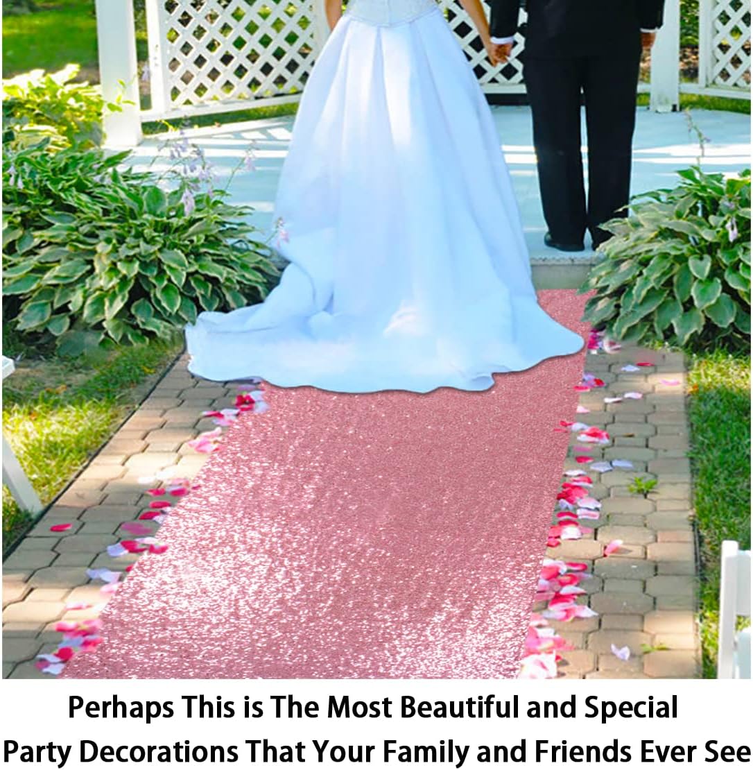 ShinyBeauty 4x20ft Sequin Wedding Aisle Runner Rug – Pink Gold Lightweight Bridal Carpet for Ceremony Decor, Stairs, Hallway, Party