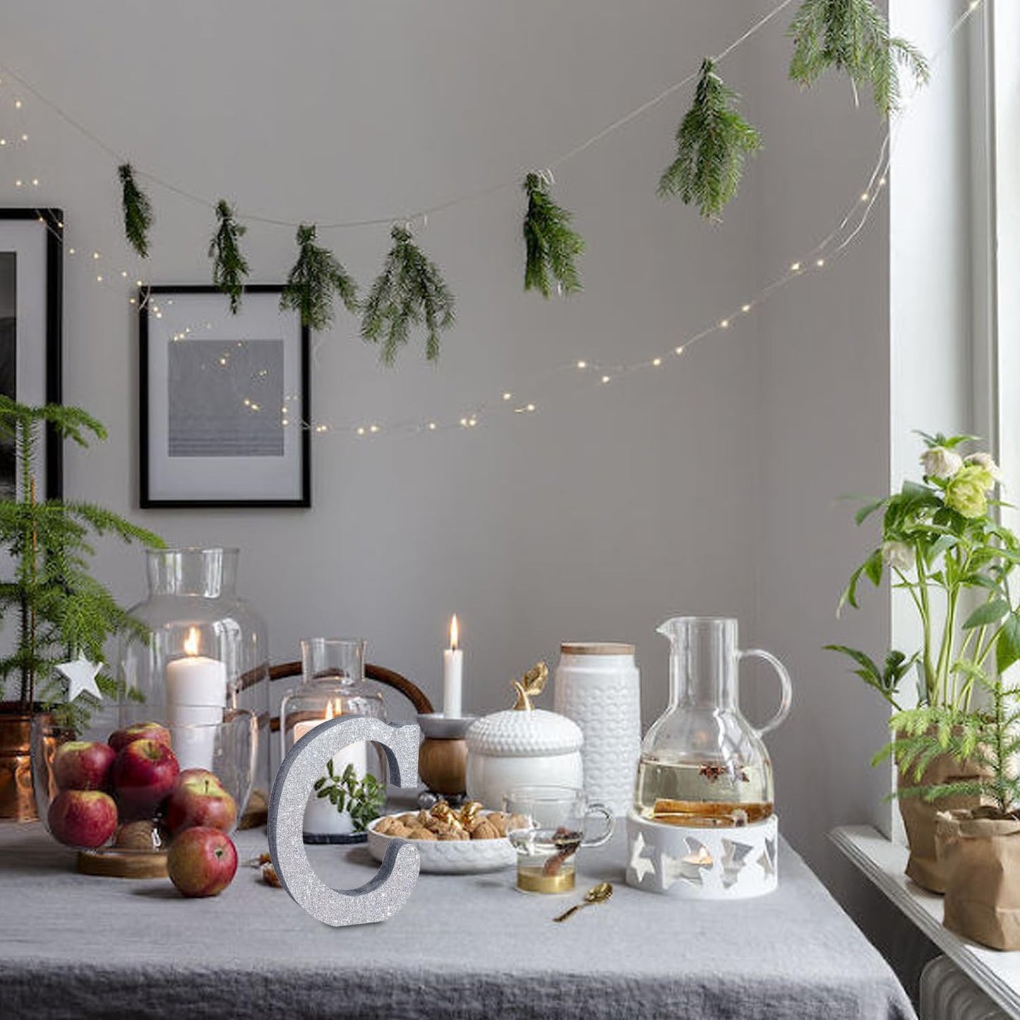 TONIFUL 8 Inch Silver Glitter Letter C Table Centerpiece A-Z Silver Birthday Party Decorations,Silver Alphabet C for Birthday,Chrismas,Graduation,Bridal Shower,Wedding,Anniversary Party Supplies