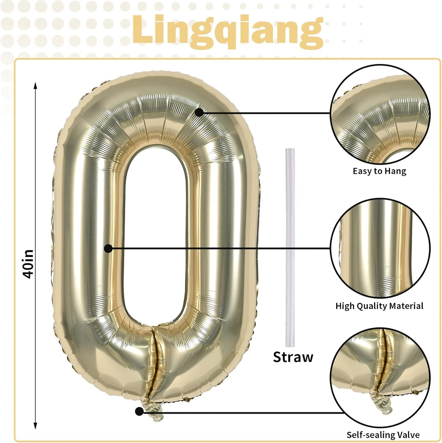 40" Balloon Number 0 Champagne Gold, Large Foil Number Balloons Set 0-9 for Girls Women, Light Gold 0 Helium Balloons for Boys Men Birthday Anniversary Graduation New Year Party Decoration Supplies