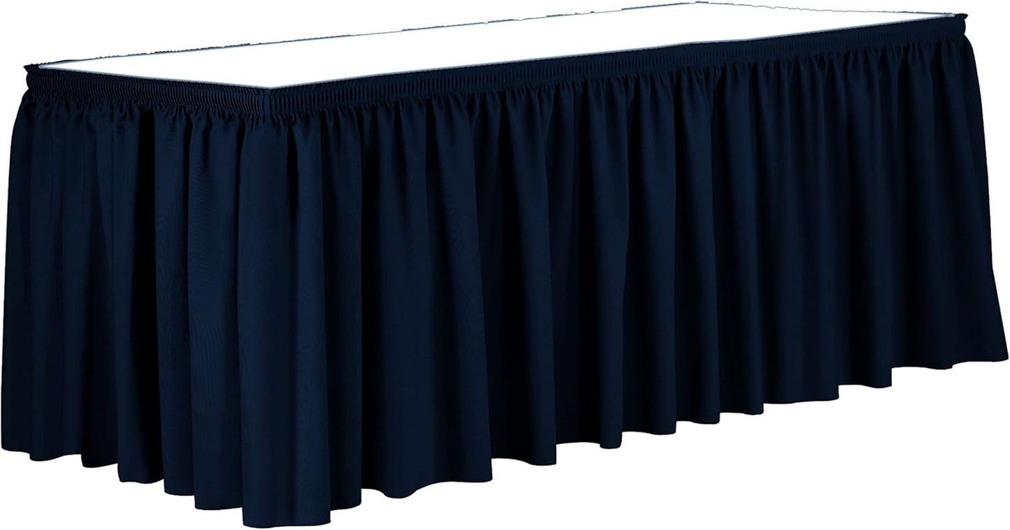 Ultimate Textile Pleat Polyester Fabric Table Skirt - Machine Washable Flame Resistant with Clips for Events, Weddings & Trade Shows, Cut & Sewn in Paterson, NJ - Navy, 7' Shirred Pleat