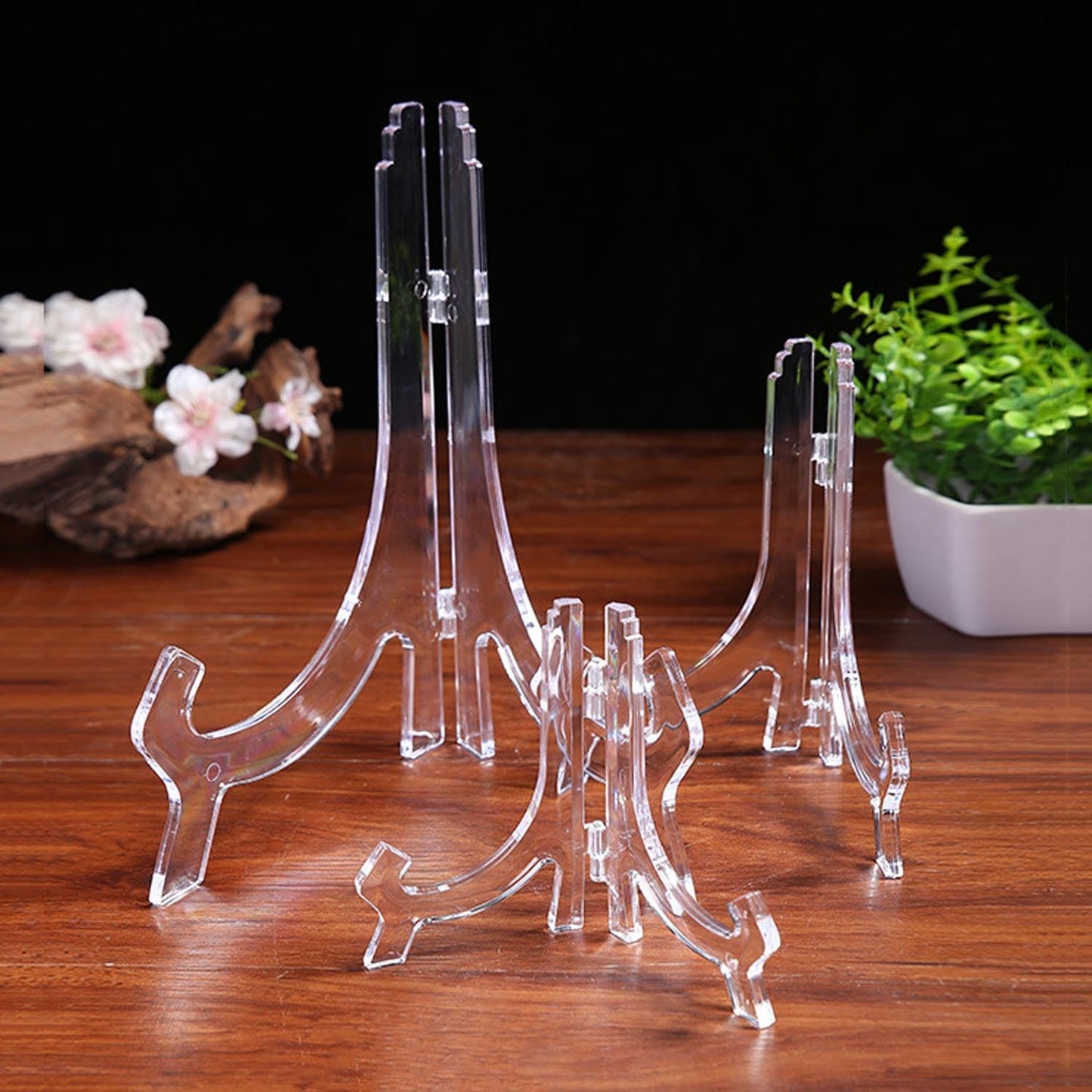 12 Pack 3 Inch Clear Plastic Easels or Stand/Plate Holders to Display Pictures or Other Items at Weddings, Plate Stands for Home Decoration, Birthdays, Tables