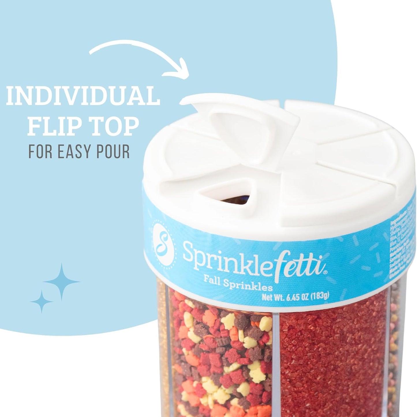 Sweets Indeed Sprinklefetti Fall 6-Cell Sprinkle Jar – 6 Assorted Fall Sprinkles (Pumpkins, Leaves, Sugar Crystals, Nonpareils, Jimmies) | Cupcake & Cake Decorations | 6.45 oz