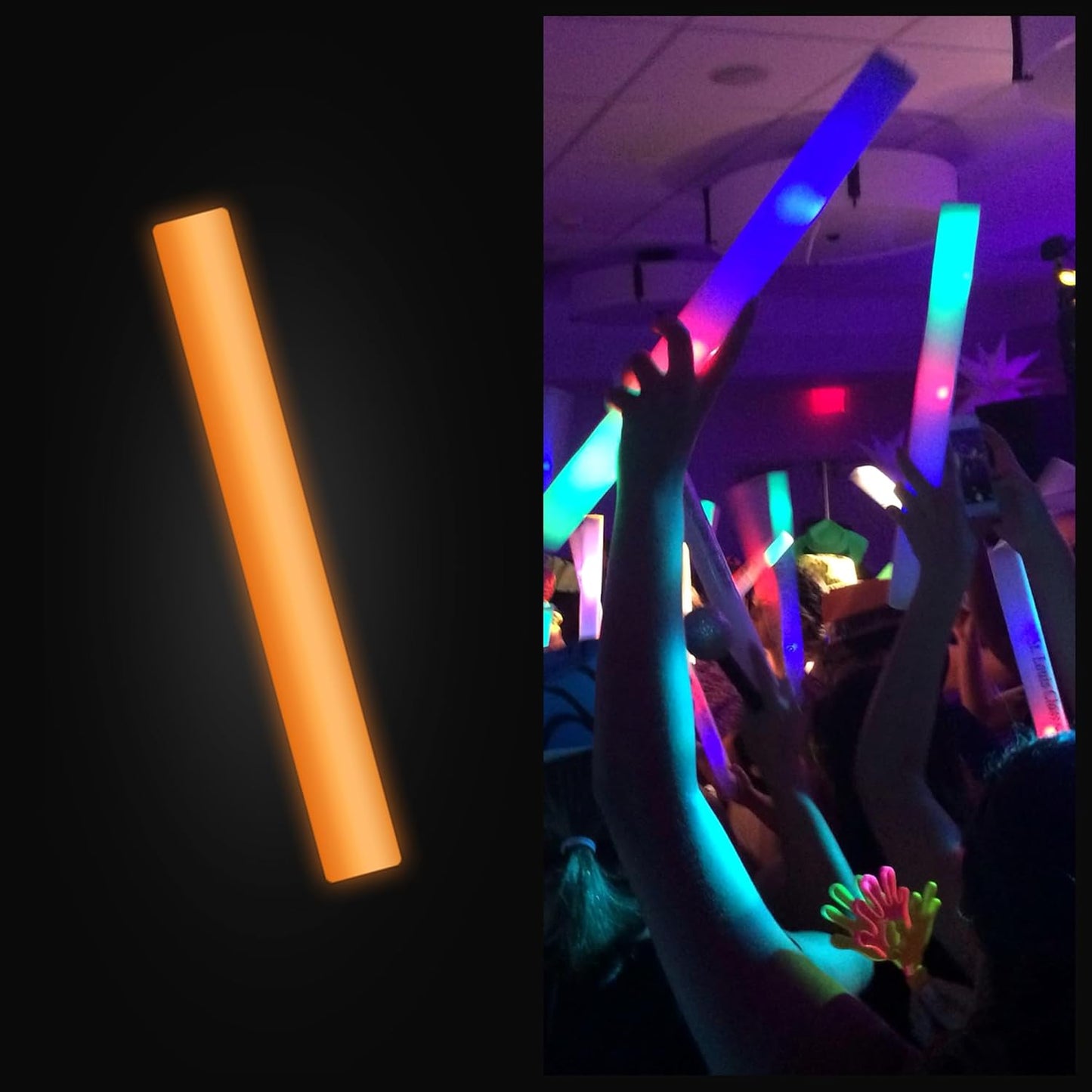 100 Orange Foam Glow Sticks - 16" Light Up Sticks for Wedding, Parties & Dancing