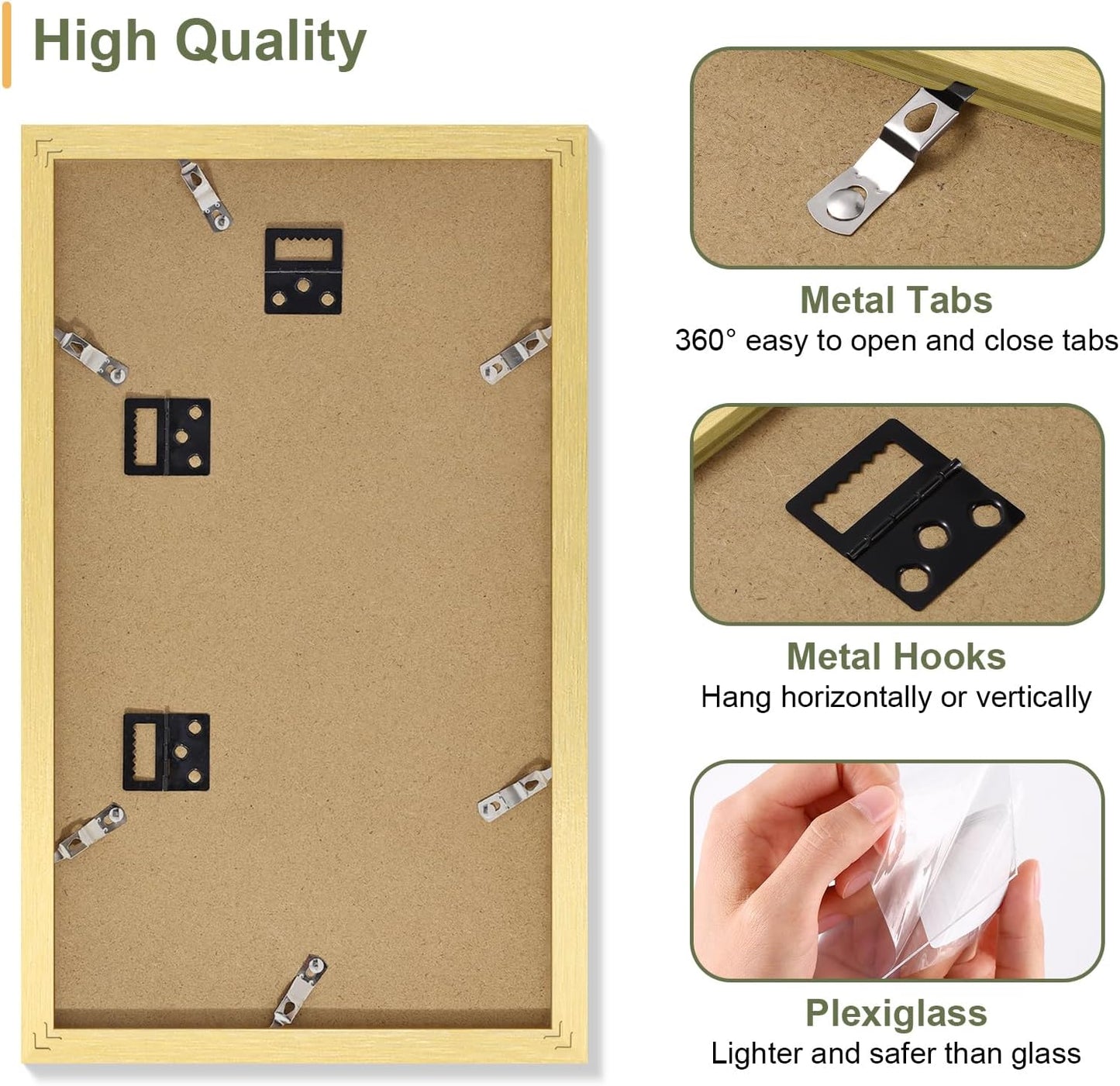 Vittanly 8x14 Picture Frames Collage, Displays 3Pcs 4x6 Pictures with Mat, Collage Picture Frame for Horizontal or Vertical Display, Gold, 1 Pack