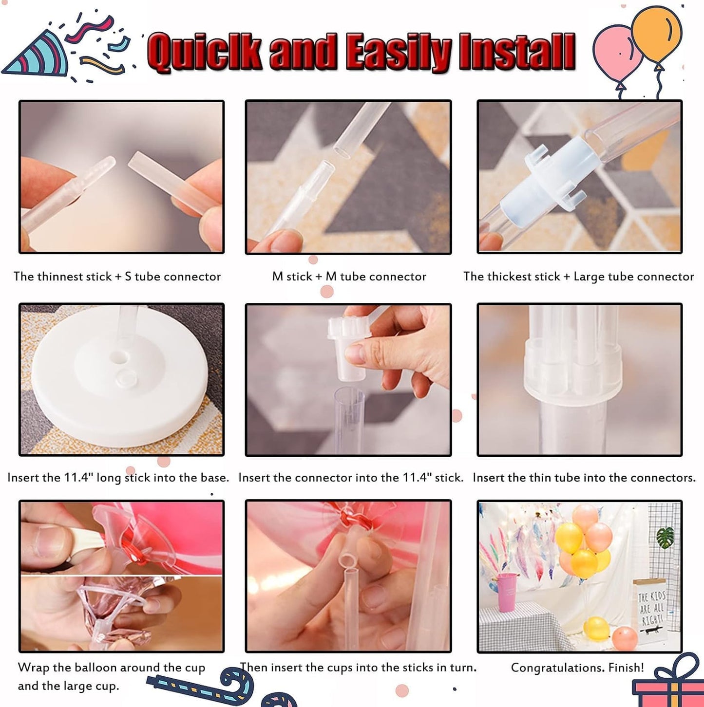 Navy Blue Silver Confetti Balloon Column Kit Set of 2 Included-Balloon Column Stand with Base&Pole,Backdrop Decoration for Metallic Chrome Wedding, Baby Shower, Birthday,Gaduation Party Decoration