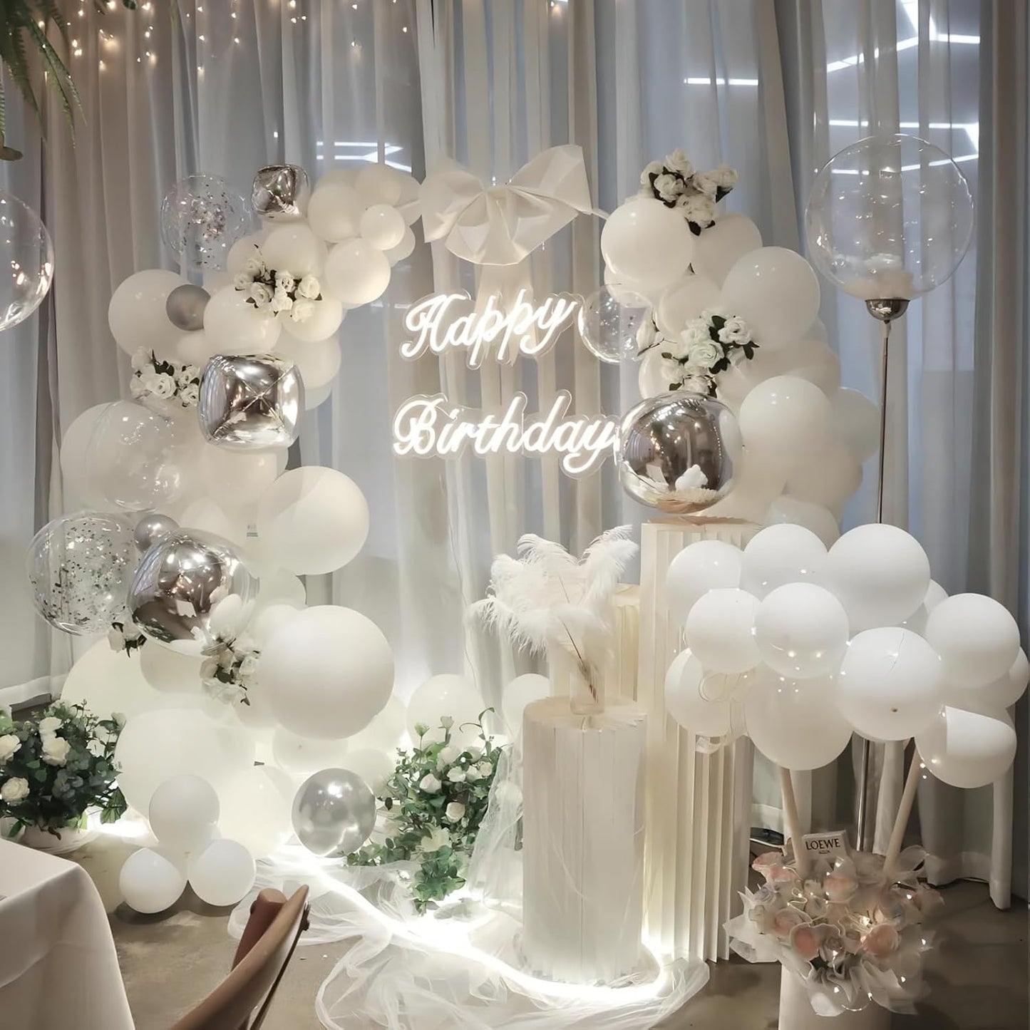 100pcs White Balloons, 12 inch White Latex Party Balloons Helium Quality for Birthday,Baby Shower,Wedding, Party Decorations (with 66ft Ribbon)