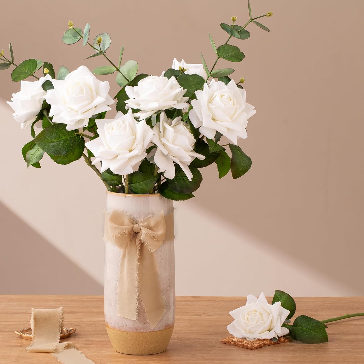 DORIS HOME 2" x21Yd Chiffon Ribbon for Flower Bouquet, Sand & Nude Fabric Ribbon for Gift Wrapping, Handmade Frayed Ribbon for Wedding/Christmas Decorations