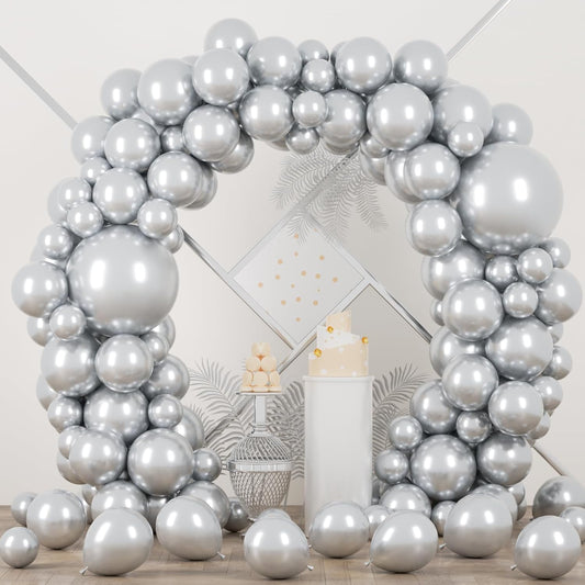90pack Metallic Silver Balloons Different Size 18/12/10/5 Inch Chrome Silver Balloon Garland Arch Kit for Graduation, Wedding, Birthday, New Year, Baby Shower Decorations