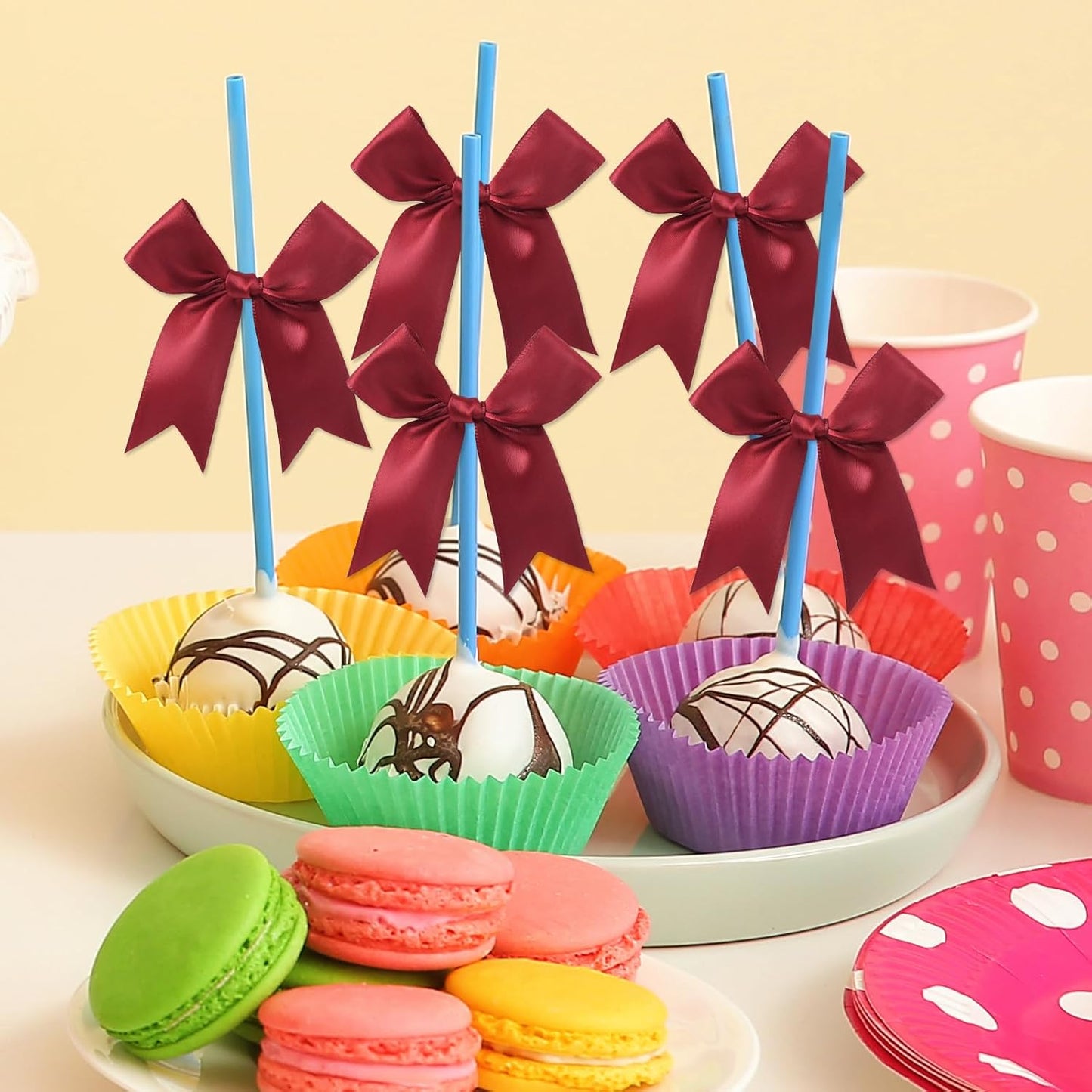 Feluwi Burgundy Gift Wrap Bows (50 Pcs) - 3.3 Inch Elegant Plastic-Free Bows for Christmas Gifts, Birthday Presents, Wedding Friendly Party Supplies, Baby Shower, Gift Bags Decorative Accessories