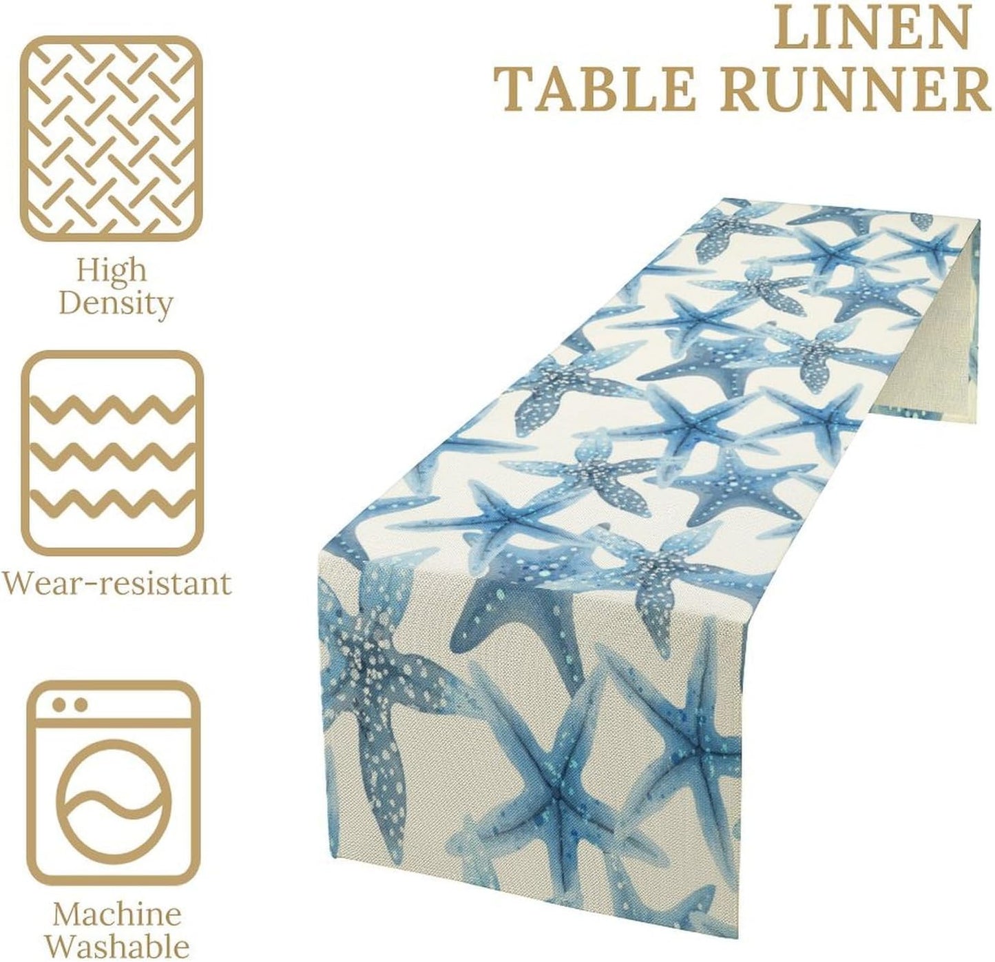 Starfish Plaid Table Flag Green Plaid and Marine Life Starfish Kitchen Table Flag Suitable for Birthday Party Restaurant Decoration Outdoor Picnic 13 * 70 Inch