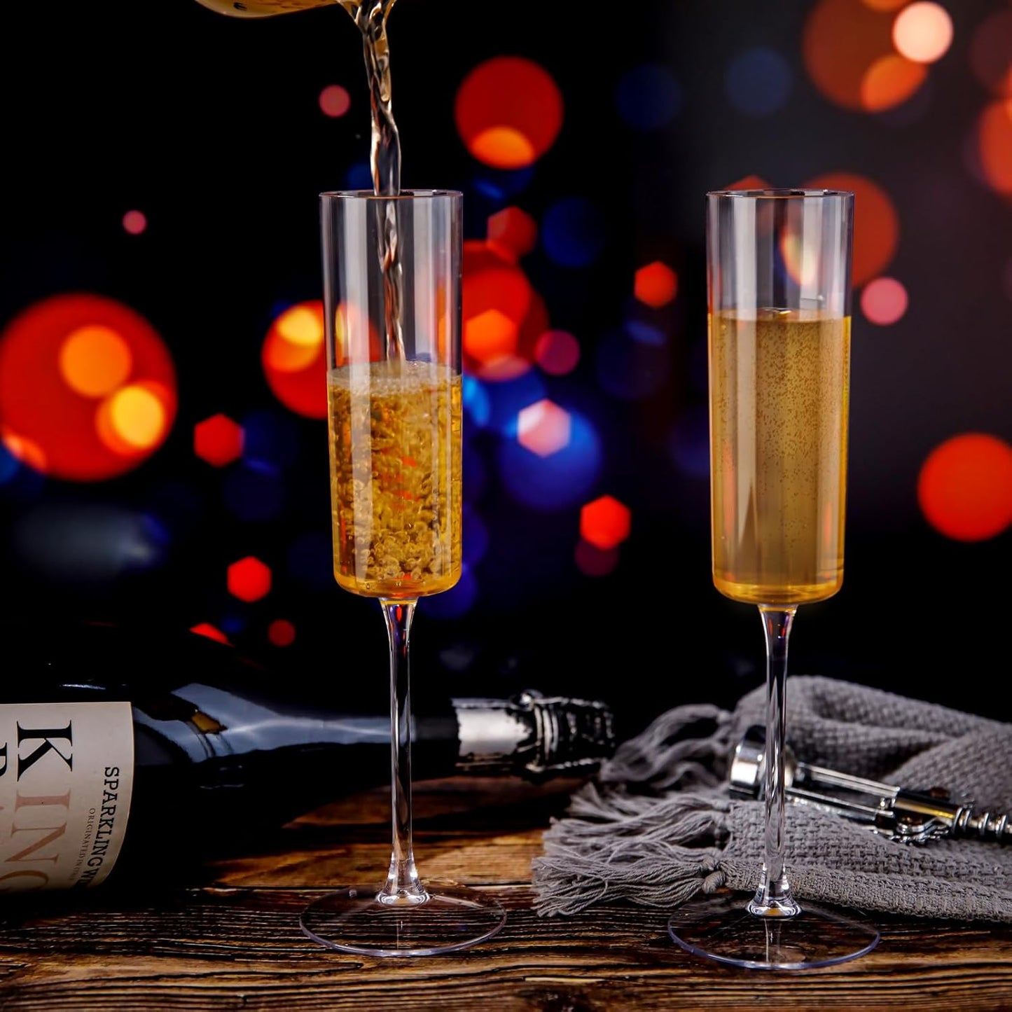 Ciaell 12 Pack Plastic Champagne Flutes - 6 Oz Clear Disposable Champagne Glasses - Square Plastic Toasting Glasses for Party Birthday Anniversary Wedding