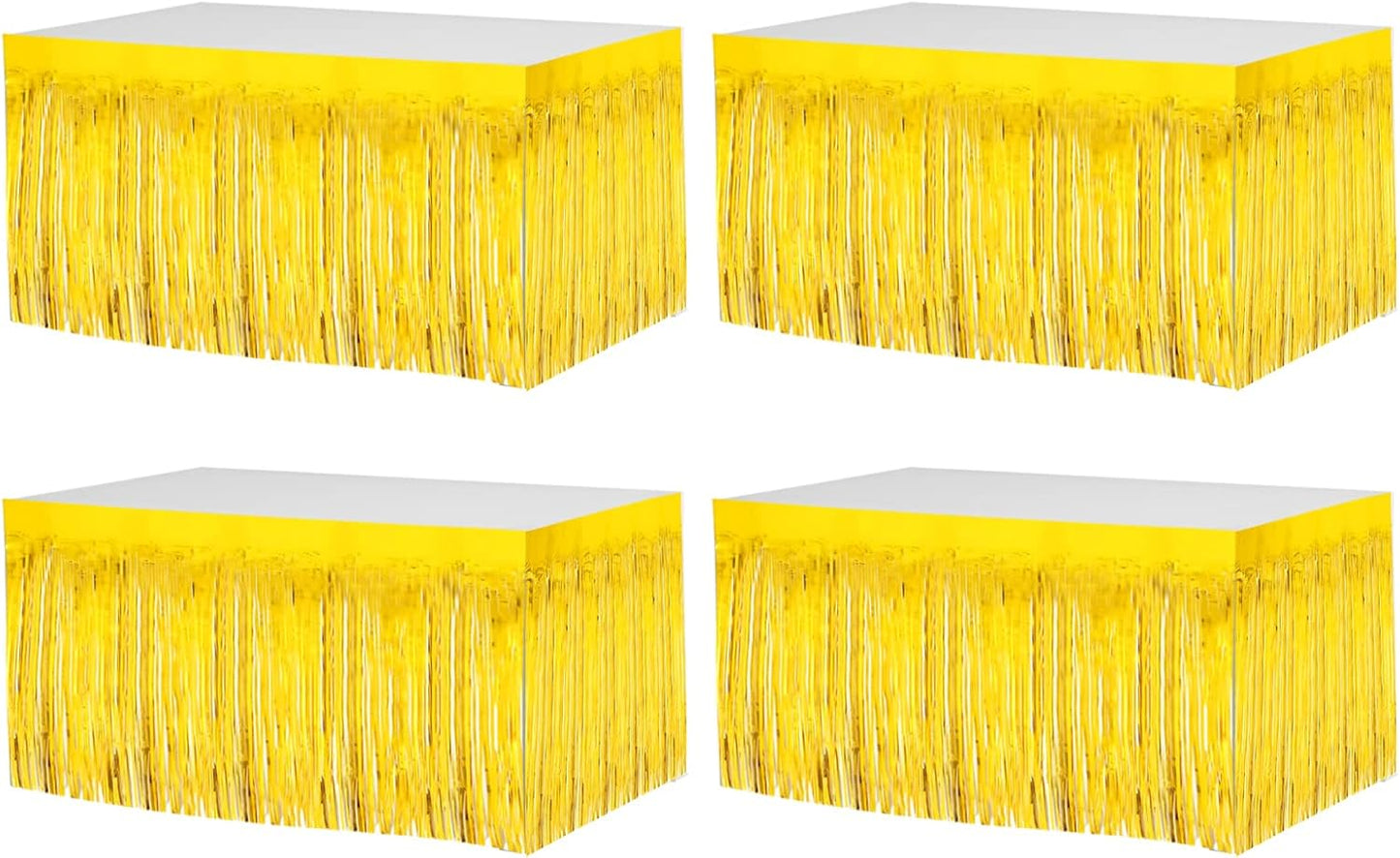 4 Pack 29x108 Inch Metallic Foil Fringe Tinsel Table Skirts for Rectangle Tables Streamer Curtains Backdrop for Wedding, Birthday, Parade Floats, Christmas, Halloween Party Decoration(Gold)