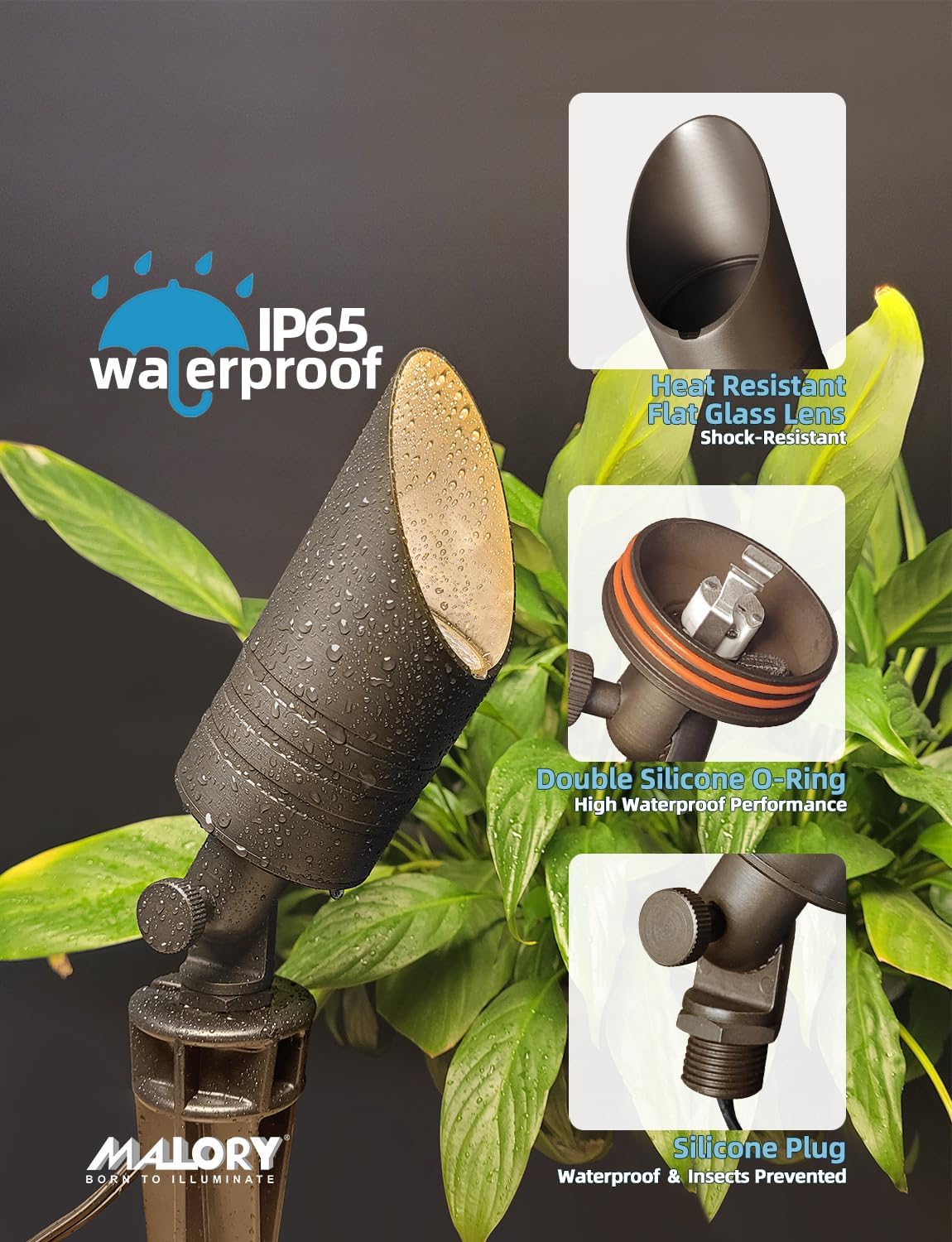 MALORY Brass Landscape Spot Lights,12V AC/DC Low Voltage LED Landscape Lighting,Waterproof Spot Up Light for Garden,Patio and Yard (S05-Bronze, 4-Pack with Bulb)