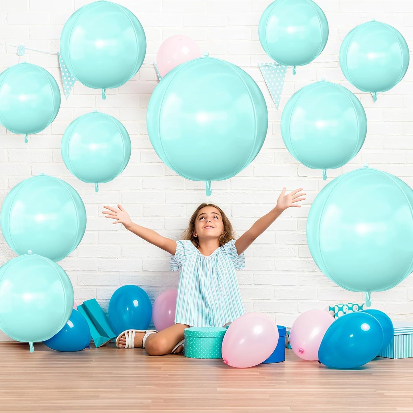 12Pcs Baby Blue Round Foil Balloons, 22" 15" 10" 4D Helium Ball Balloon, Metallic Pastel Teal Blue Foil Balloon for Birthday Wedding Baby Shower Blue Theme Prom Anniversary Party Decorations