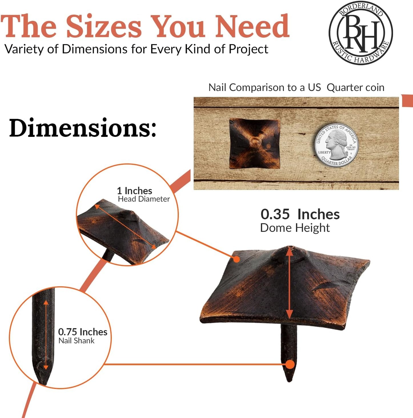 25 Pack 1" Square Head Iron Clavos Decorative Nails – Oil Rubbed Bronze – Handmade Rustic Square Fasteners for Farmhouse Shutters, Barn Doors, Shutters, and Gates – Ornamental Wood Accent