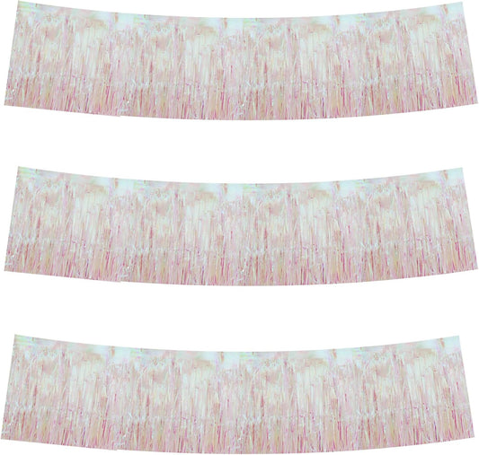 BEISHIDA 3 Packs Metallic Foil Fringe Garland Shining Transparent Wall Hanging Tinsel Fringe Banners for Car Floats Bridal Shower Wedding Birthday Easter Graduation Holiday Party Decoration(30 Feet)