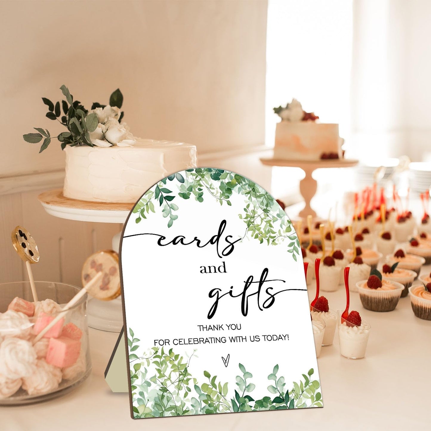 Cards and Gift Sign, Thank You for Your Gift and Well Wishes Sign, Eucalyptus Leaf Decoration Bridal Shower with Stand, Baby Shower Favors, Party Decor Supplies 9 * 11IN