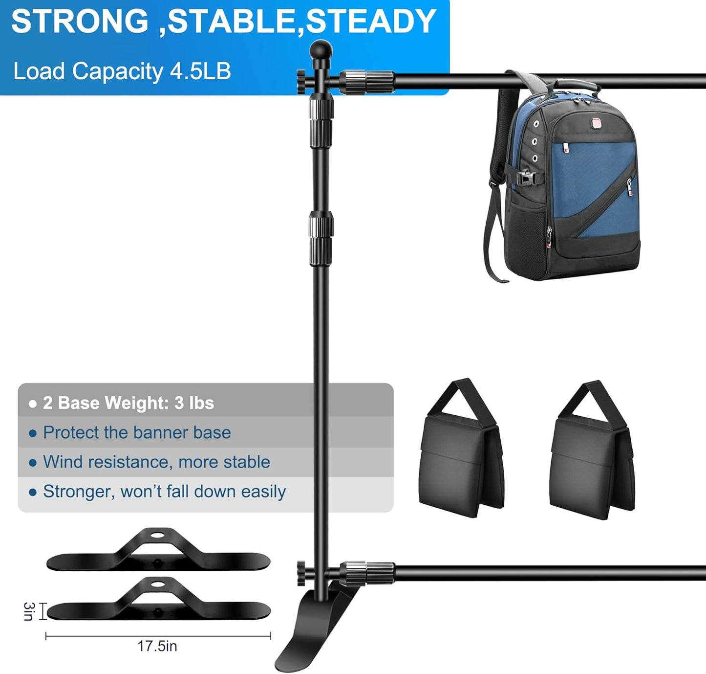 FUDESY Backdrop Banner Stand, 10x8ft Heavy Duty Display Frame, Adjustable Metal Telescopic Tube, Step and Repeat Background Stand Kit for Trade Show, Photography Photo Booth, Party, with Sandbags