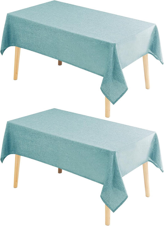 Hiasan 2 Pack Faux Linen Rectangle Tablecloth - Wrinkle and Stain Resistant Washable Table Cloth for Kitchen Dining Room Holiday Table Cover for Party Dinner, Aqua, 60 x 102 Inch