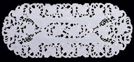 Creative Linens Embroidered Floral Table Runner 15x35 Oval Dresser Scarf White