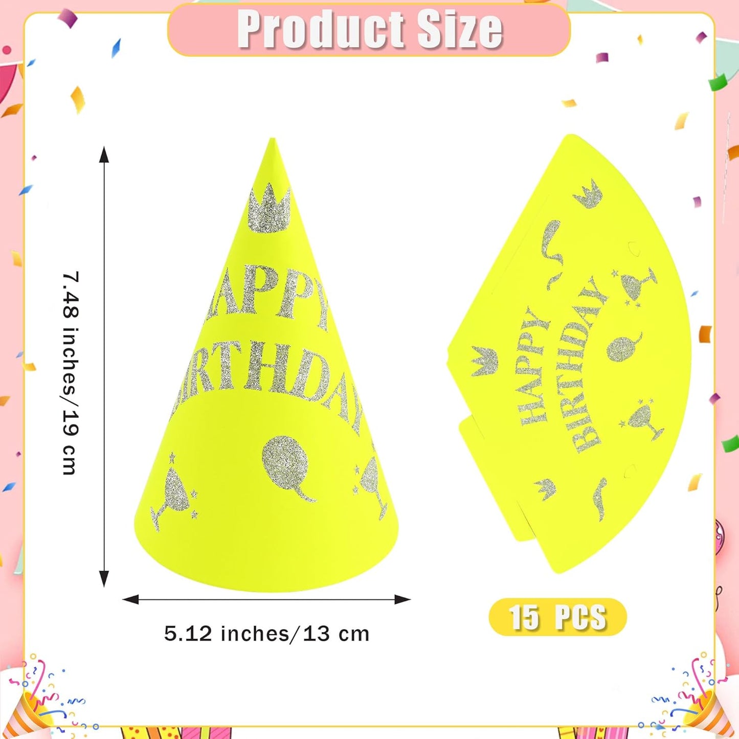 CANREVEL Party Hats for Kids and Adults, Birthday Party Headwear Supplies, Cone Hats Bulk for Girls Boy Women Men
