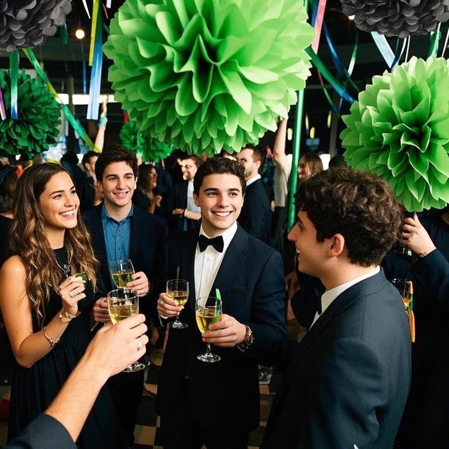 Capesaro Black Green Tissue Paper Pom Poms, 12PCS Tissue Paper Flowers Soccer Video Game Decorations Football Party Supplies Birthday Boys Party Graduation Decorations