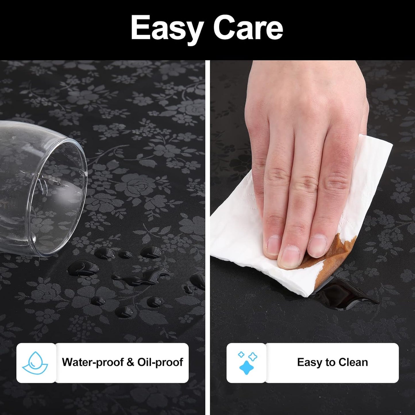 Smiry Rectangle Table Cloth, Waterproof Heavy Duty Vinyl Tablecloths, Wipeable Washable Table Cover for Kitchen and Dining Room (Black, 60" X 120")