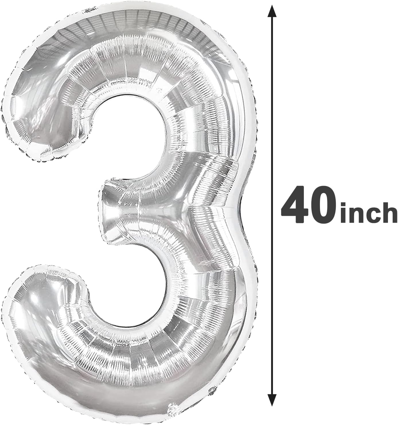 40 Inch Silver 3 Large Number Balloon, 3 13 23 30 33 36 Silver Birthday Party Decorations, Number Three Foil Balloons for Anniversary Party Graduations Celebration Supplies