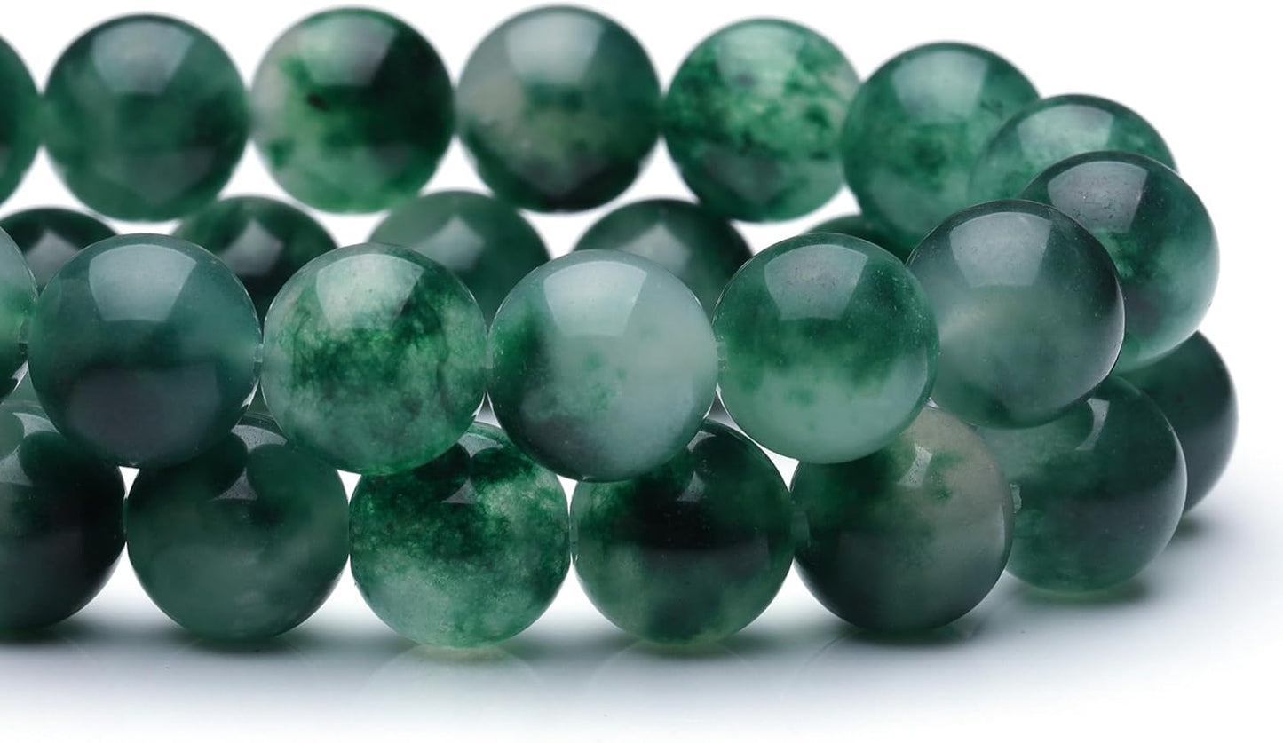 10mm Natural Stone Beads for Jewelry Making,Flower Jade Polished Smooth Round Gemstone Beads for Bracelet Necklace 15 Inch