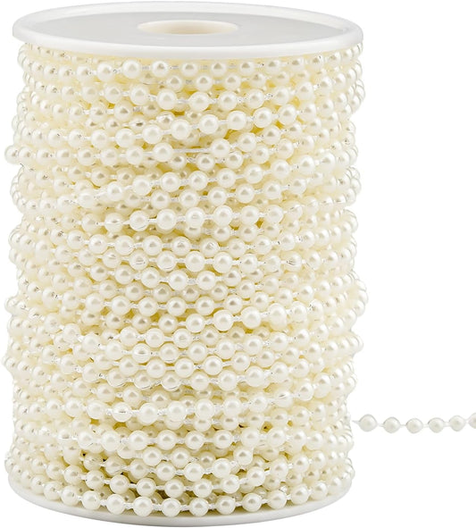 4mm Faux Pearl Beads String Garland Pearls for Crafting Bead Roll Strand for Wedding Party Christmas Tree Decorations, 66 Feet, Ivory