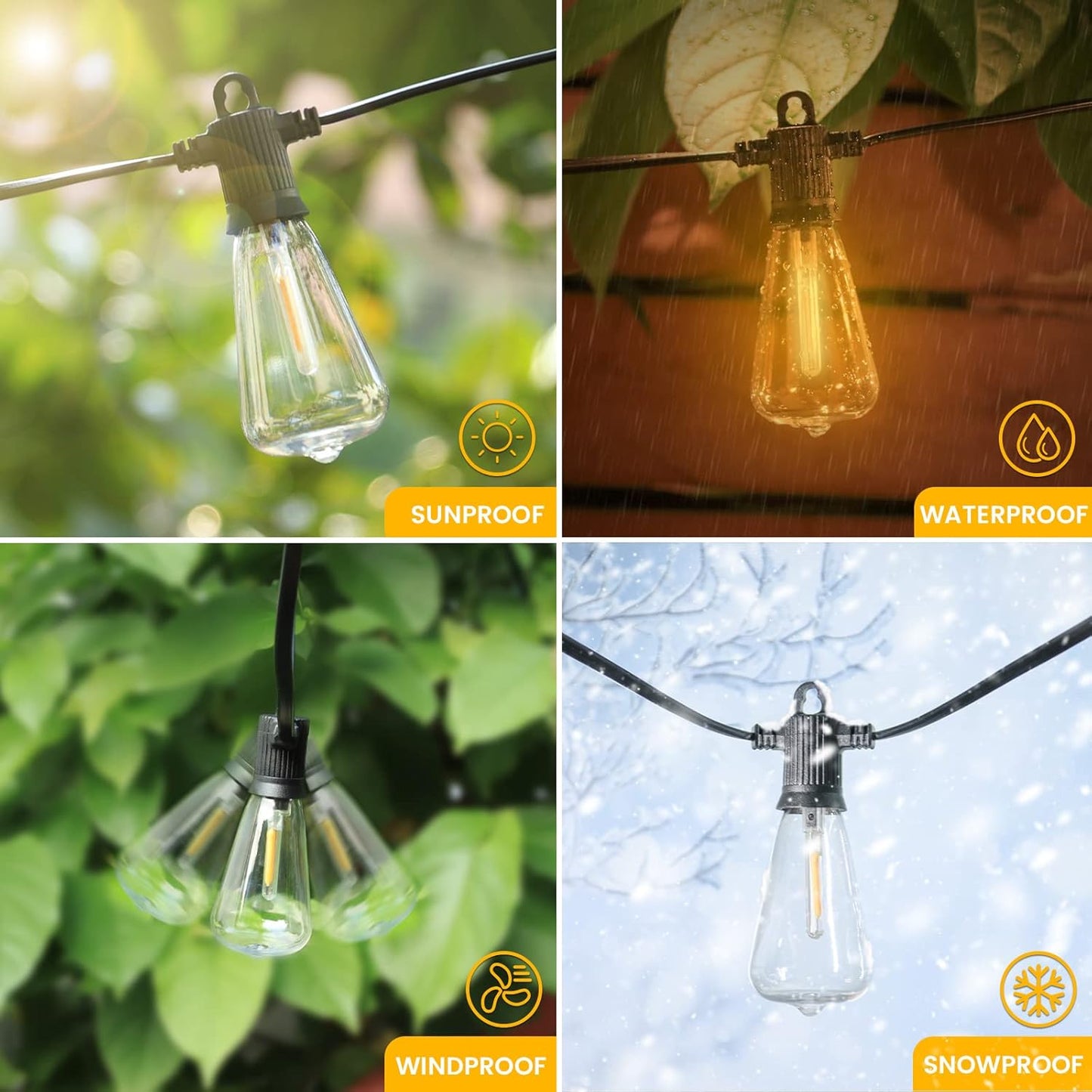 25ft Outdoor String Lights, LED Patio Hanging With 12 Shatterproof Bulbs, Waterproof ETL Listed Bistro for Backyard Garden Cafe
