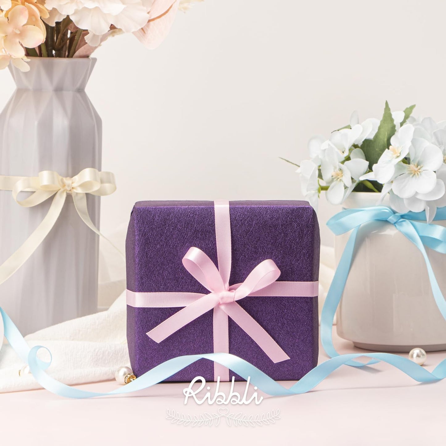 Ribbli Double Faced Light Blue Satin Ribbon,3/8” x Continuous 25 Yards,Use for Bows Bouquet,Gift Wrapping,Floral Arrangement