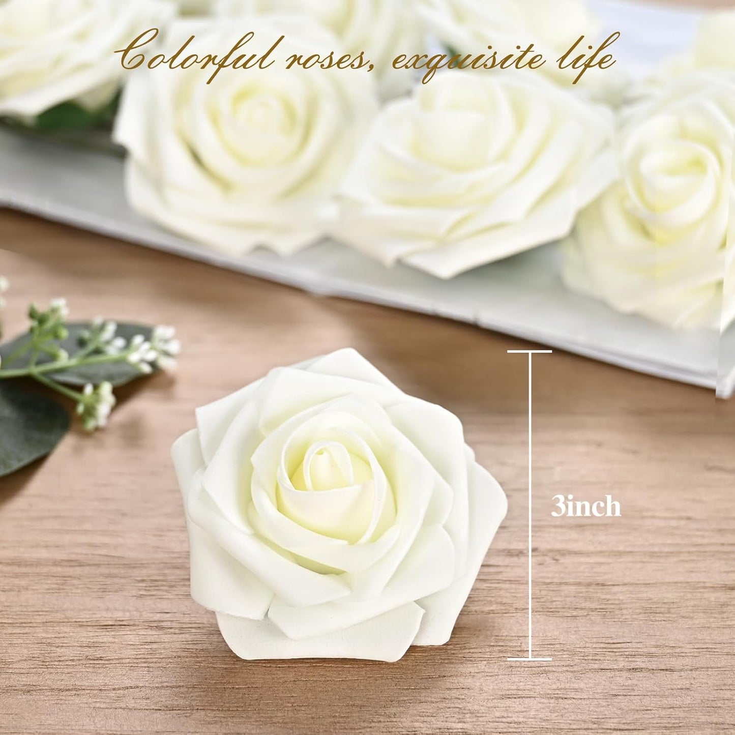 BLEUM CADE 36Pcs Artificial Flowers Fake Roses with Stems, Ivory White Boxed Foam Roses for DIY Bouquets Centerpieces Wedding Party Arrangement Bridal Shower Decor
