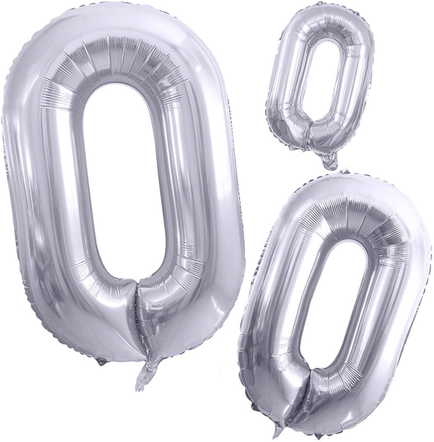 GOER Silver Foil Balloons Number 0,Huge Number Balloons for 10th 20th 30th 40th 50th 60th 70th 80th 90th 100th Birthday Party Supplies Anniversary Decorations(3 pcs,42 inch,32 inc,16inch)