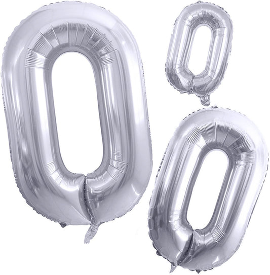 GOER Silver Foil Balloons Number 0,Huge Number Balloons for 10th 20th 30th 40th 50th 60th 70th 80th 90th 100th Birthday Party Supplies Anniversary Decorations(3 pcs,42 inch,32 inc,16inch)