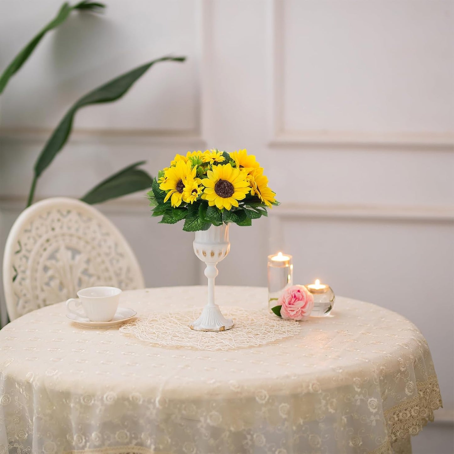 BLOSMON Sunflower Artificial Flowers Ball - 2 Pcs Fake Sunflower Flowers CenterPieces Decoration for Wedding Table Silk Kissing Floral Arrangements for Home Party Event DIY Decor