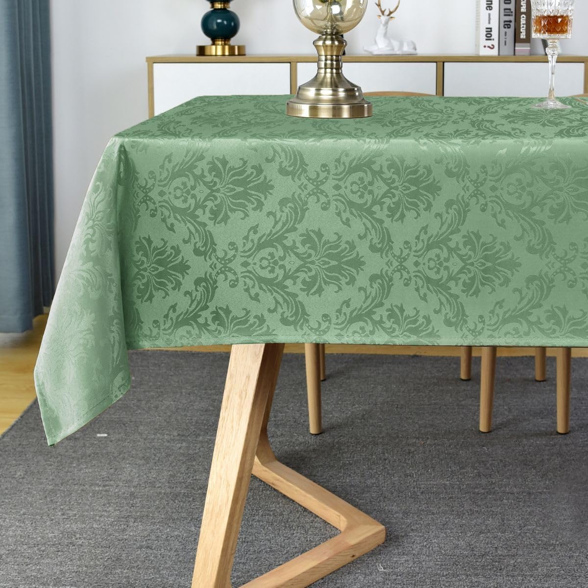 SASTYBALE Summer Tablecloth Rectangle, Spill-Proof Wrinkle Resistant Jacquard Fabric Table Cloth, Soft Polyester Damask Table Cover for Parties, Picnic, Dinner(60 * 102 inch, Light Green)
