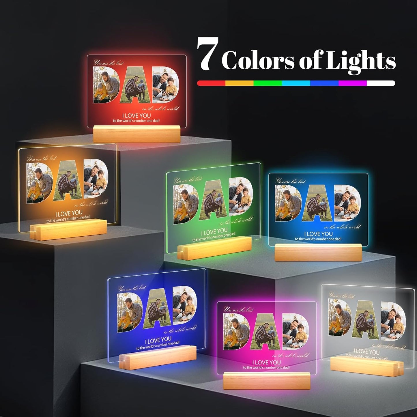 Personalized Gifts for Dad from Daughter & Son, Custom DAD Picture Frames with Photo, Customized Photo Frame with Night Light, Custom Birthday Gifts for Dad, Baby, Kids, Family