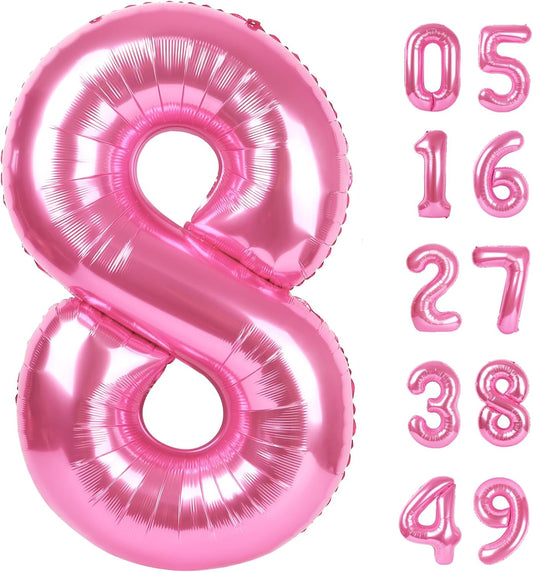 Pink Foil 8 Number Balloon 40 Inch, Helium Mylar Eight Number 8 18 28 38 48 58 80 88 Birthday Balloons, 8th Pink Women Men Wedding Anniversary, Graduations Party Supplies