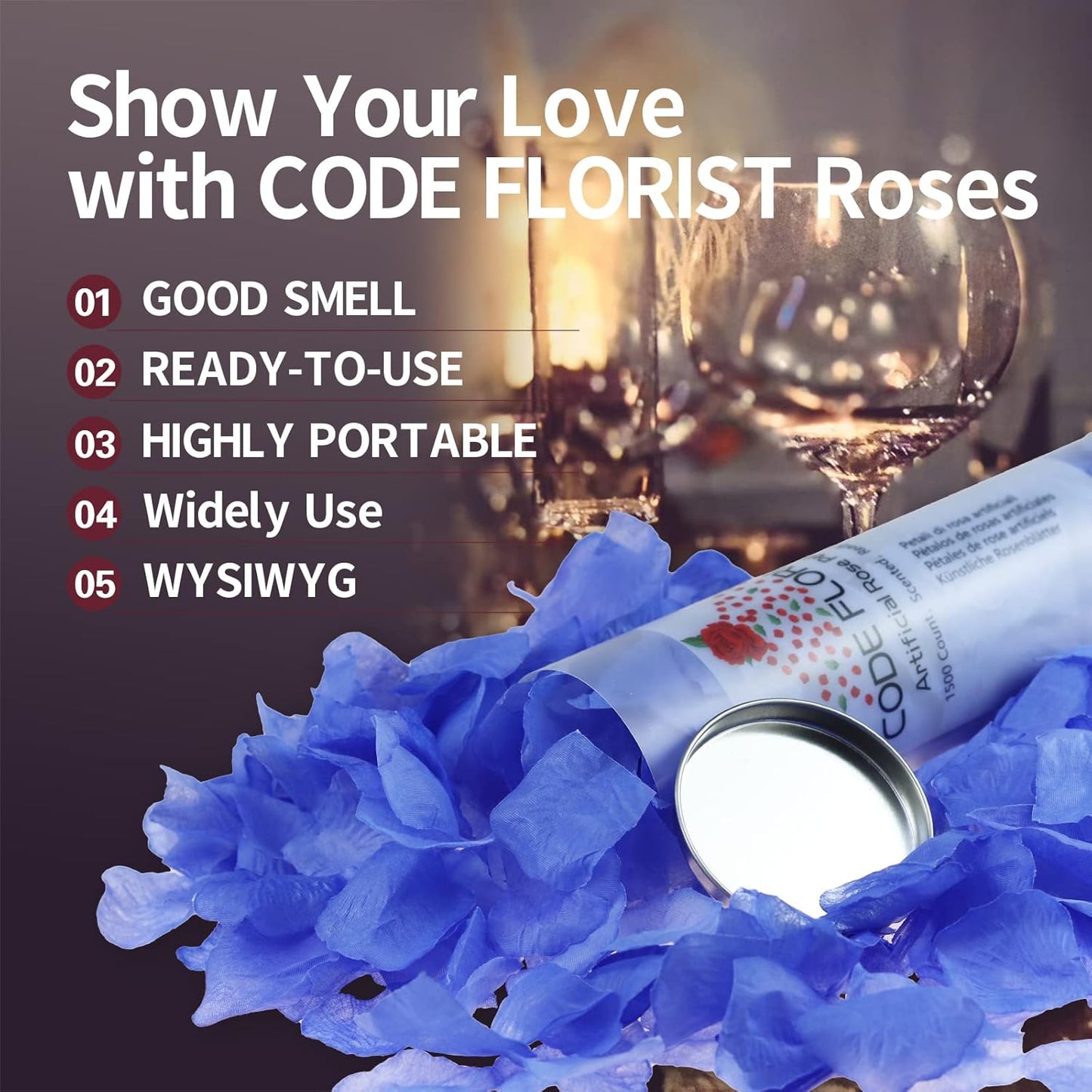 CODE FLORIST 1100 PCS Light Blue Silk Rose Petals for Valentine's Day,Romantic Night,Wedding,Proposal Anniversary Flower Decorations(Separated,Scented)