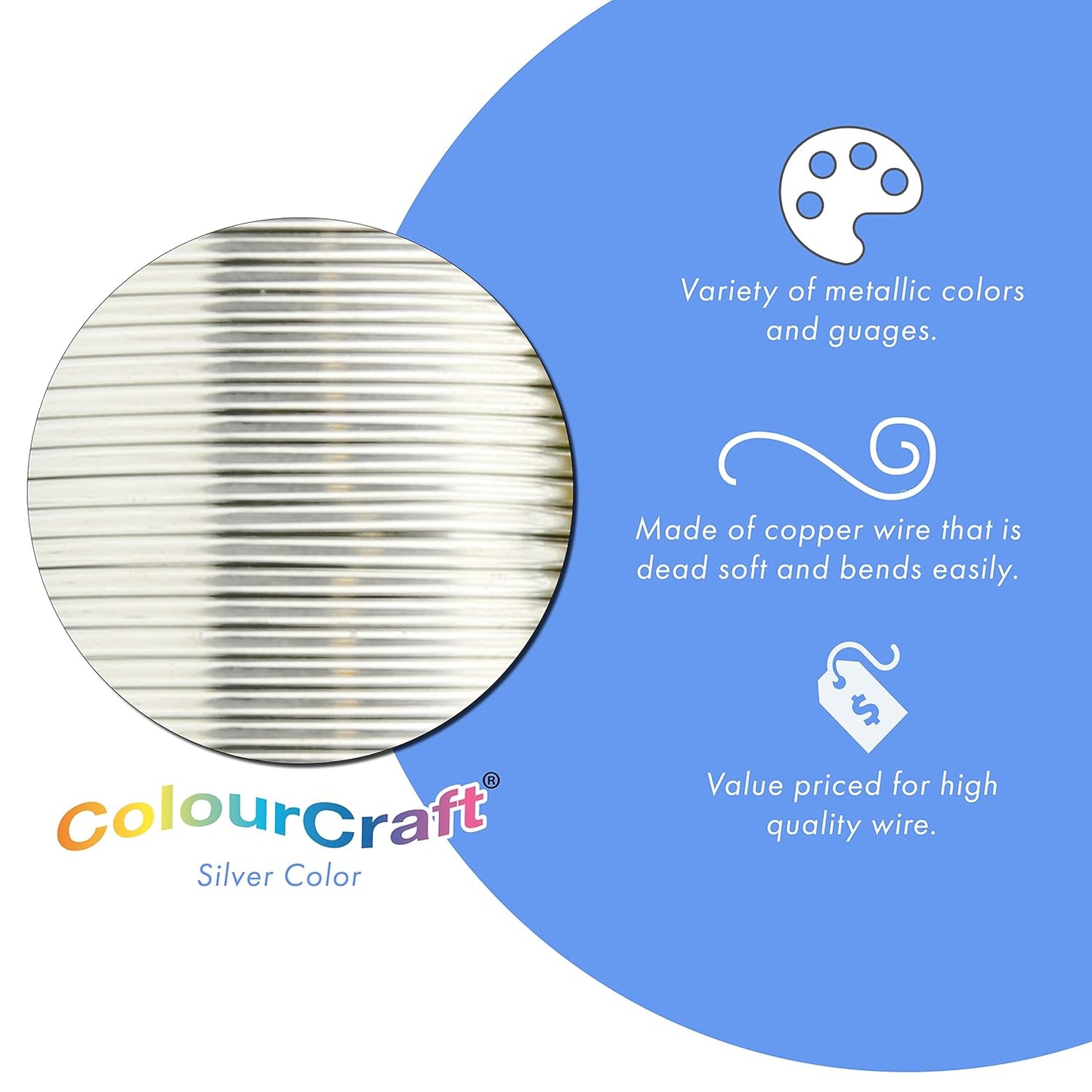 Beadalon ColourCraft Wire, 26 Gauge, Silver Color, 34 yd Spool