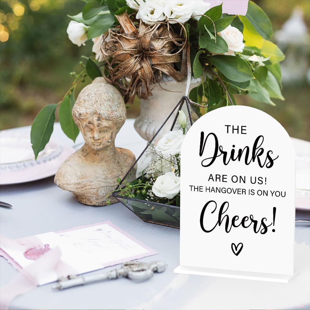 Acrylic Wedding Sign, Bridal Shower Decorations, The Drinks Sign for Ceremony, Modern Font Table Signs, Acrylic Table Top Signs for Wedding Reception and Event Party (White)