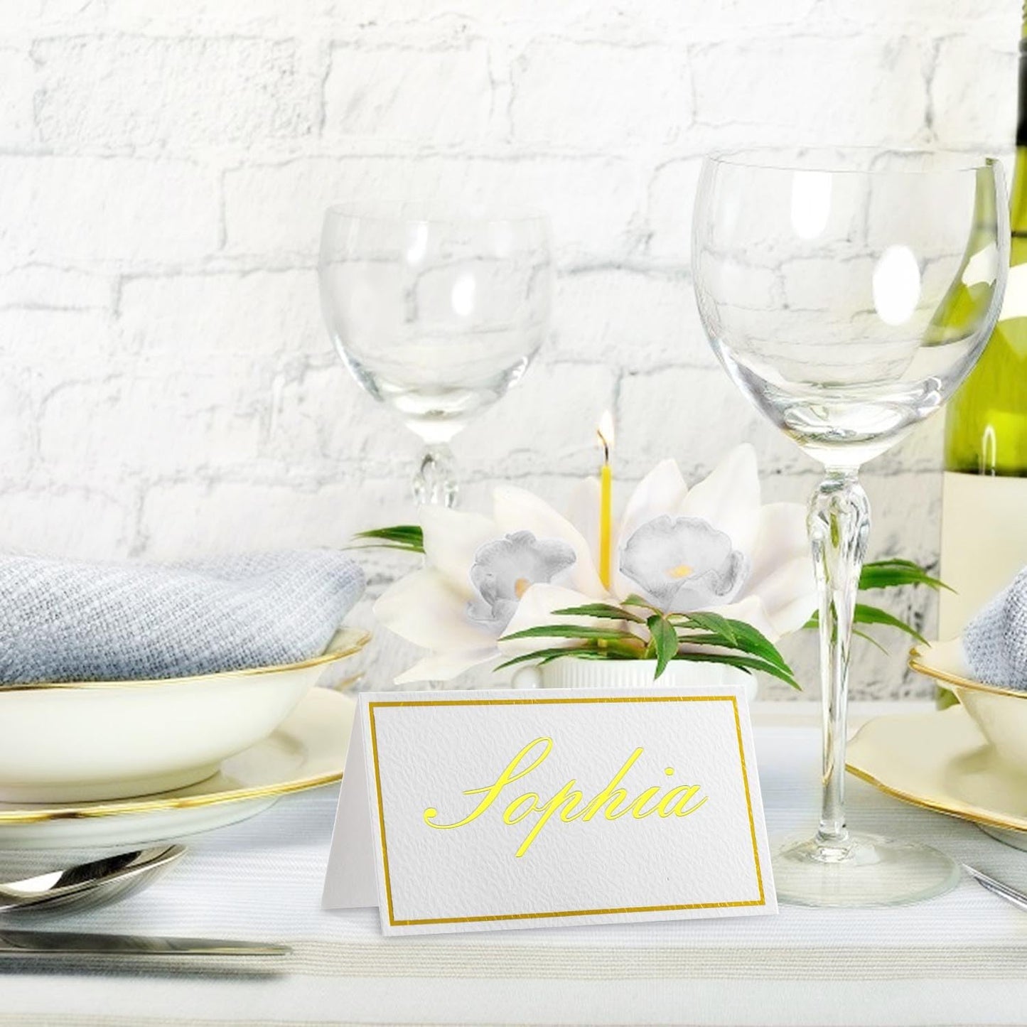 60Pcs Premium Place Cards With Gold Foil Border - 2" x 3.5" Tent Cards for Wedding, Table, Dinner Parties - Small Escort and Name Cards