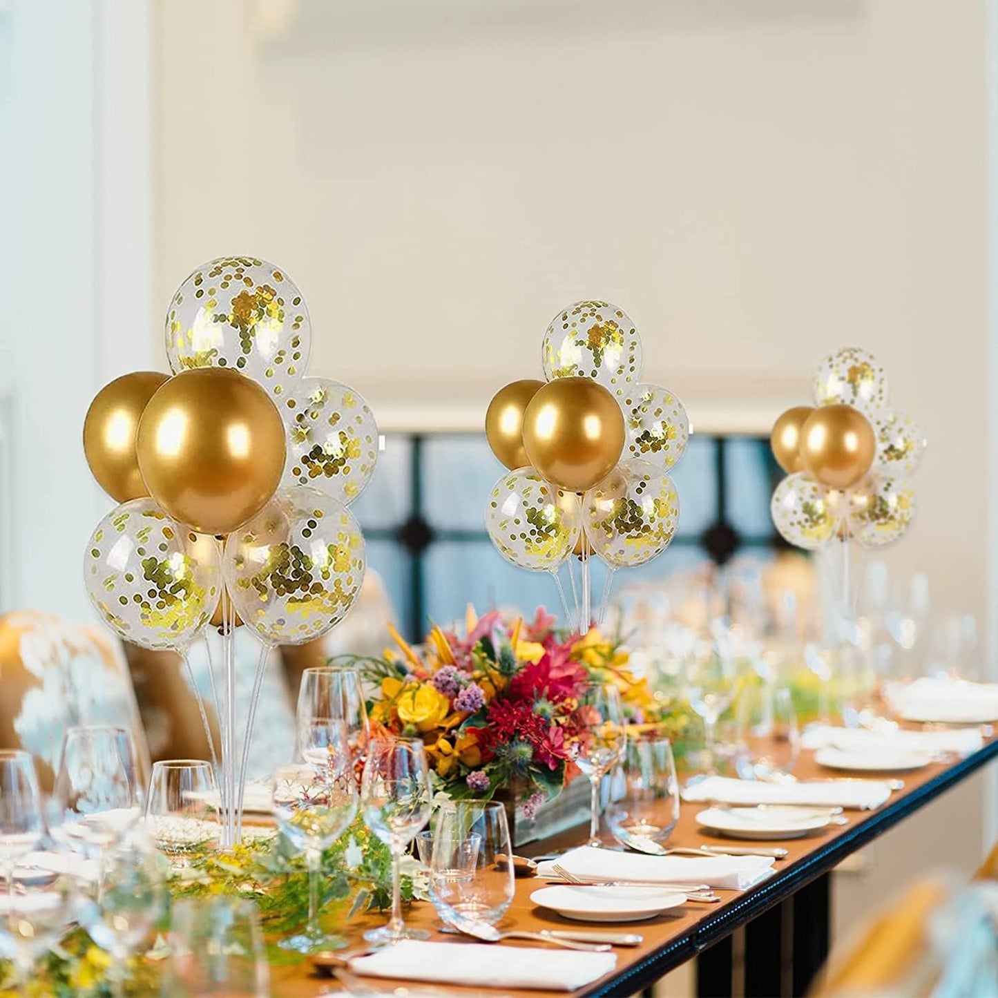 5 Set Balloon Stand Kit - Balloon Sticks With Base for Table Balloon Centerpiece Decorations for Birthday Graduation Gender Reveal Baby Shower Party Decorations