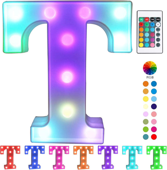 Pooqla Colorful LED Marquee Letter Lights with Remote – Light Up Marquee Signs – Party Bar Letters with Lights Decorations for The Home - Multicolor T