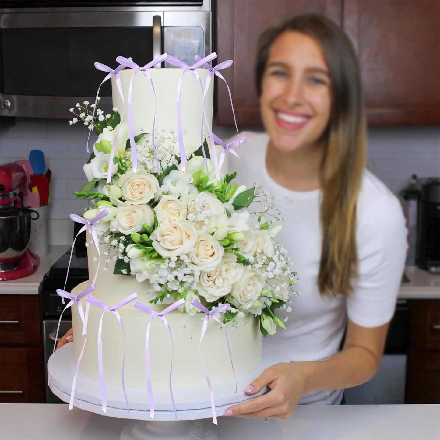 Ephlyn 30Pcs Bow Cupcake Toppers Valentine's Bowknot Ribbons Coquette Bow High Footed Cup Balloon Wall Party Decorations Cake Dessert Picks Birthday Wedding Party Supplies Purple