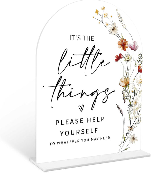 Boho Floral Wedding Bathroom Basket Sign, 6 x 8 Inch White Arch Acrylic Wedding Sign with Holder, Wedding Sign for Ceremony and Reception, Wedding Decoration, Wedding Supplies - BX09