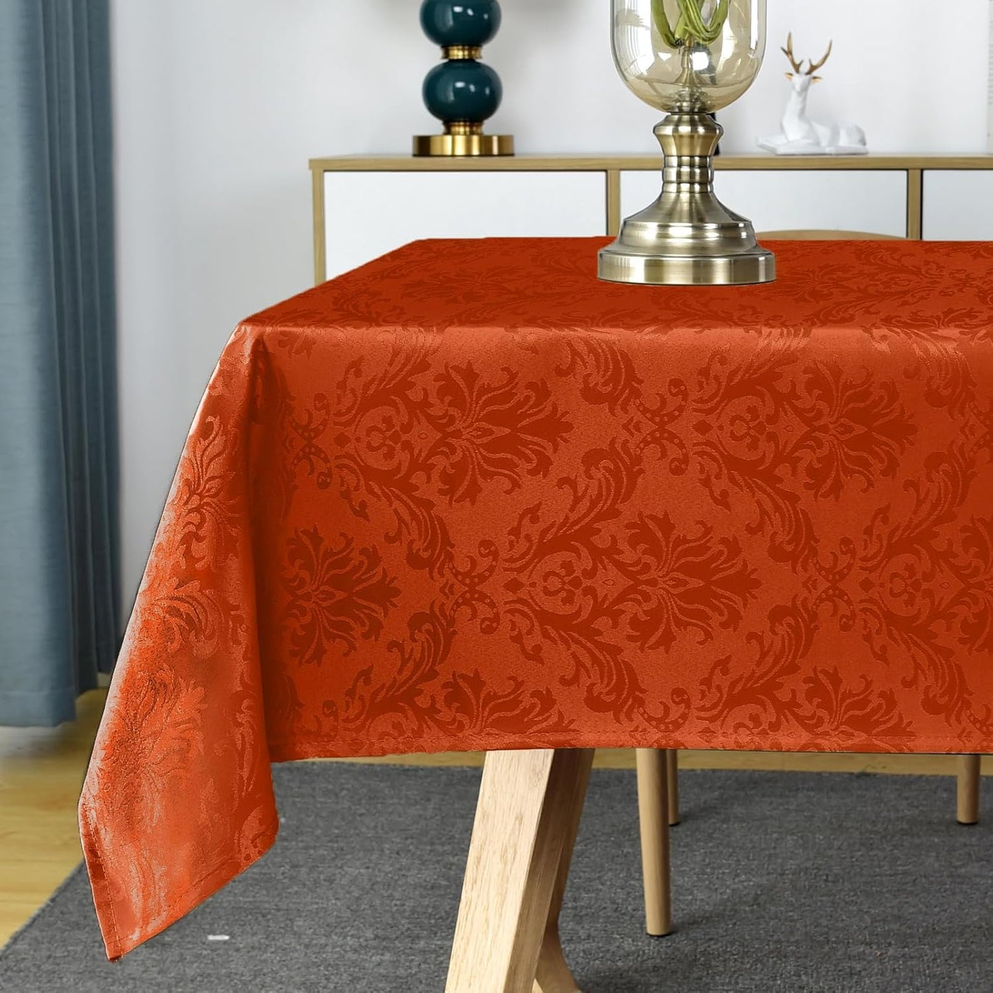 SASTYBALE Jacquard Tablecloth for Square Tables, Heavy Weight Damask Table Cloth Square, Autumn Polyester Table Cover for Kitchen Parties Thanksgiving Farmhouse, Rust 52×52 Inch