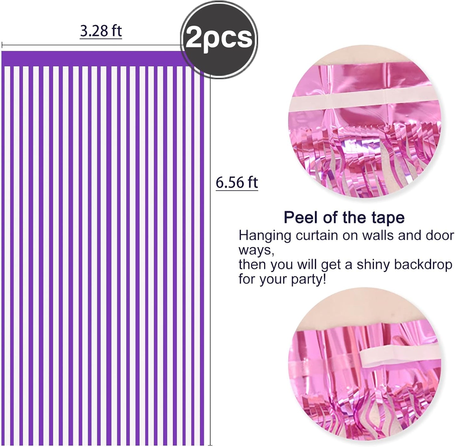 2 Pcs Purple Metallic Tinsel Foil Fringe Curtains Backdrop, 3.28 ft x 6.56 ft Streamers for Birthday Wedding Engagement Bachelorette Party Photo Booth Bridal Shower Baby Shower Decorations Supplies